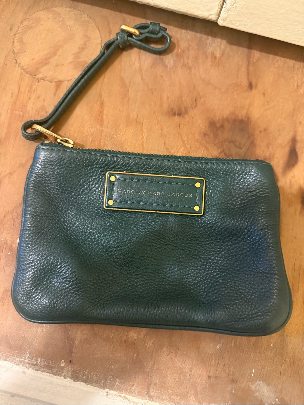 Marc by Marc Jacobs Dark Green Pebbled Leather Wristlet with Gold Hardware